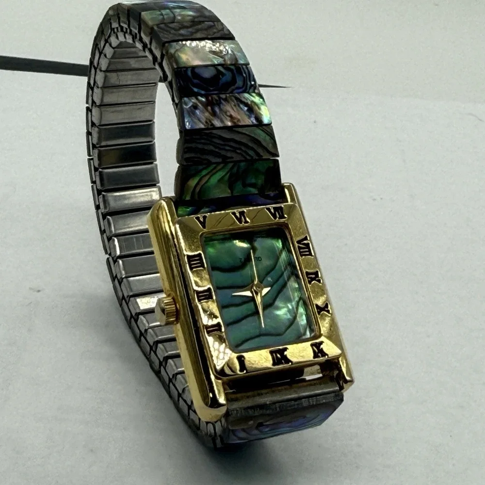 VTG Gold Abalone Shell Dial Waych Bracelet Stretch Inlay Bracelet‎ Sea Spaltec
